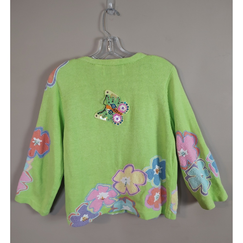 Design Options Philip Jane Gordon Lime Green Butterfly Floral Beaded Cardigan S - Picture 2 of 10